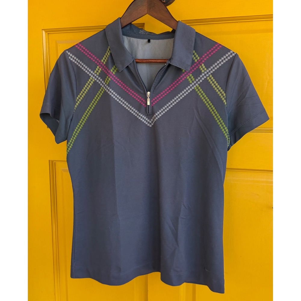 Nike Golf Fit Dry Gray 1/4 Zip Women Top Size M (8-10) Short Sleeve Logo Stretch